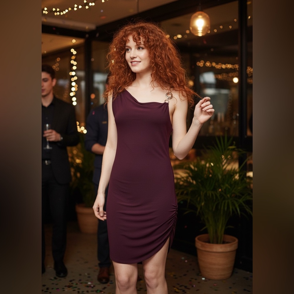 Time Square Slinky Dress Burgundy Red Size S